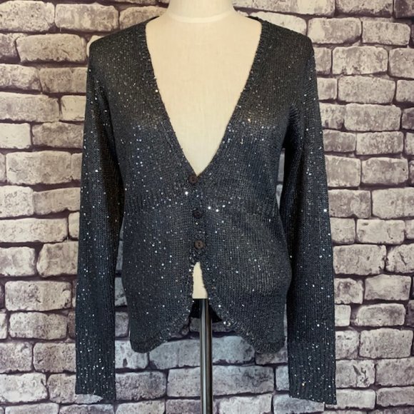 High Secret Gray Sequined Cardigan Size M - Picture 1 of 12